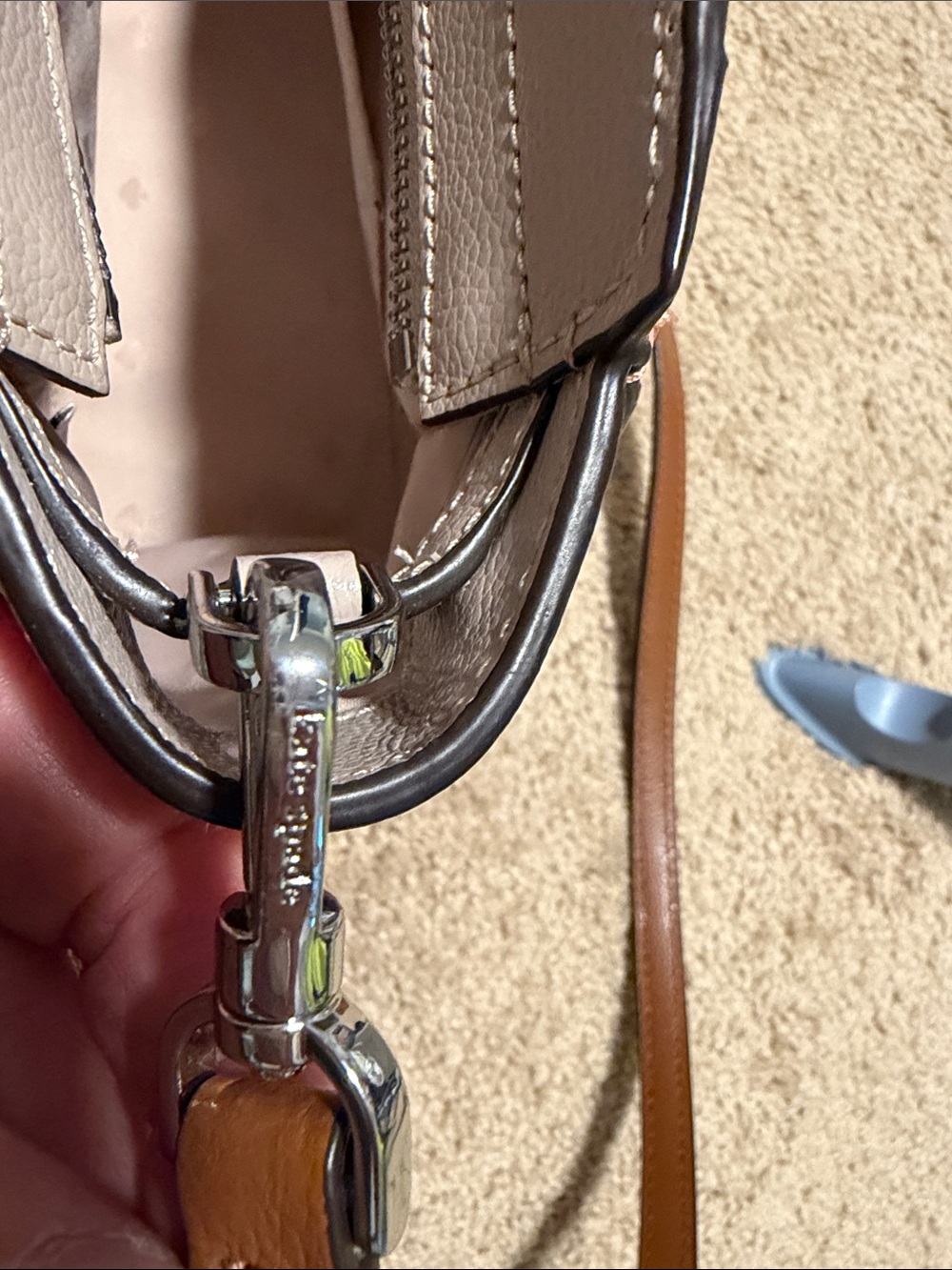 Kate Spade Cream, Peach & Brown Leather Satchel with crossbody strap - Picture 14 of 16